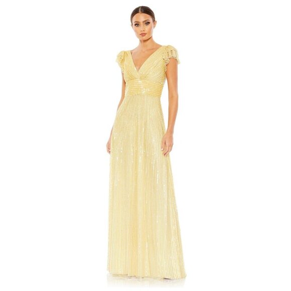 NWT Mac Duggal Embellished Flutter Cap Sleeve A Line Gown Buttercream 18 #8464 - Picture 1 of 7